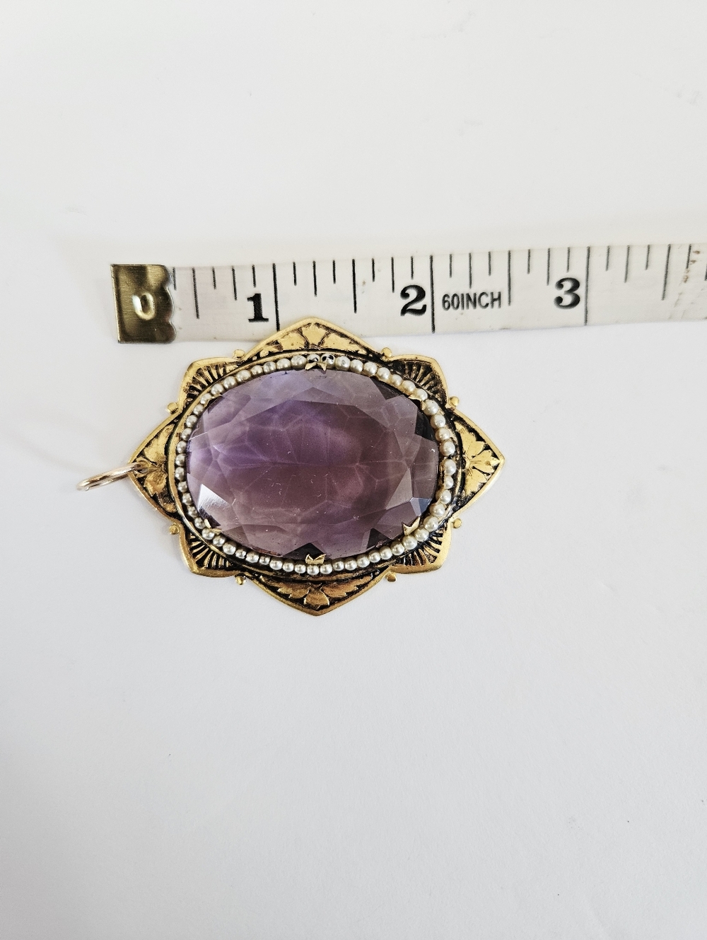 Antique Victorian Edwardian Brass Seed Pearl Enamel Pendant Converted Brooch - Picture 15 of 15